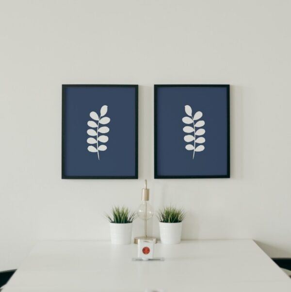 blue and white art - leaves