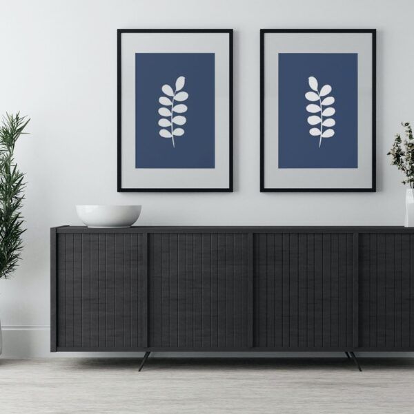 blue & white art - leaves
