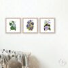 Set of 3 Vintage Blue Floral Wall Art