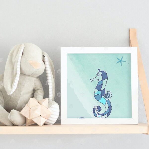 Boho Ocean Blue Nursery Seahorse Marine Wall Art