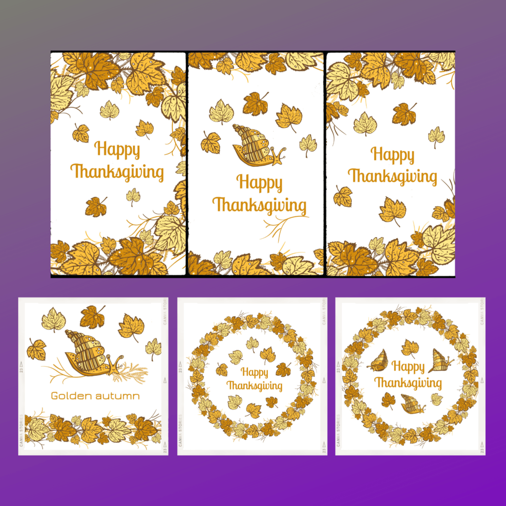 Set of 6 Thanksgiving Greeting Cards | Cute Printable
