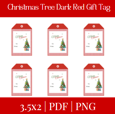 Christmas Tree Dark Red Gift Tag +Free Gift
