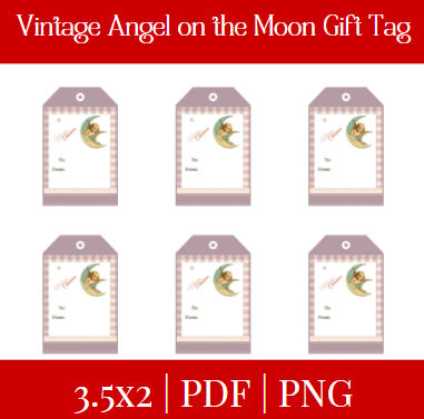 Vintage Angel on the Moon Gift tag
