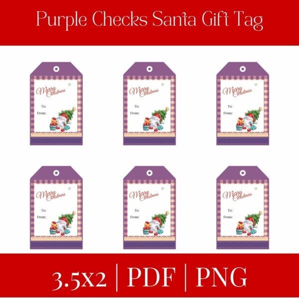 Purple Checks Santa Gift Tag+Free Gift