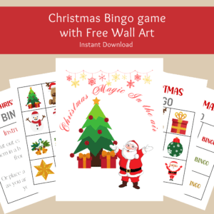 Christmas Bingo game with wall art