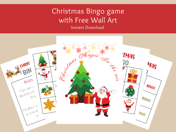 Christmas Bingo game with wall art