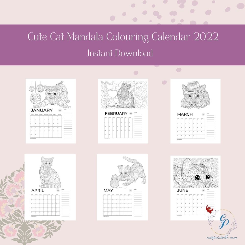 Cute Cat Mandala Colouring Calendar 2022