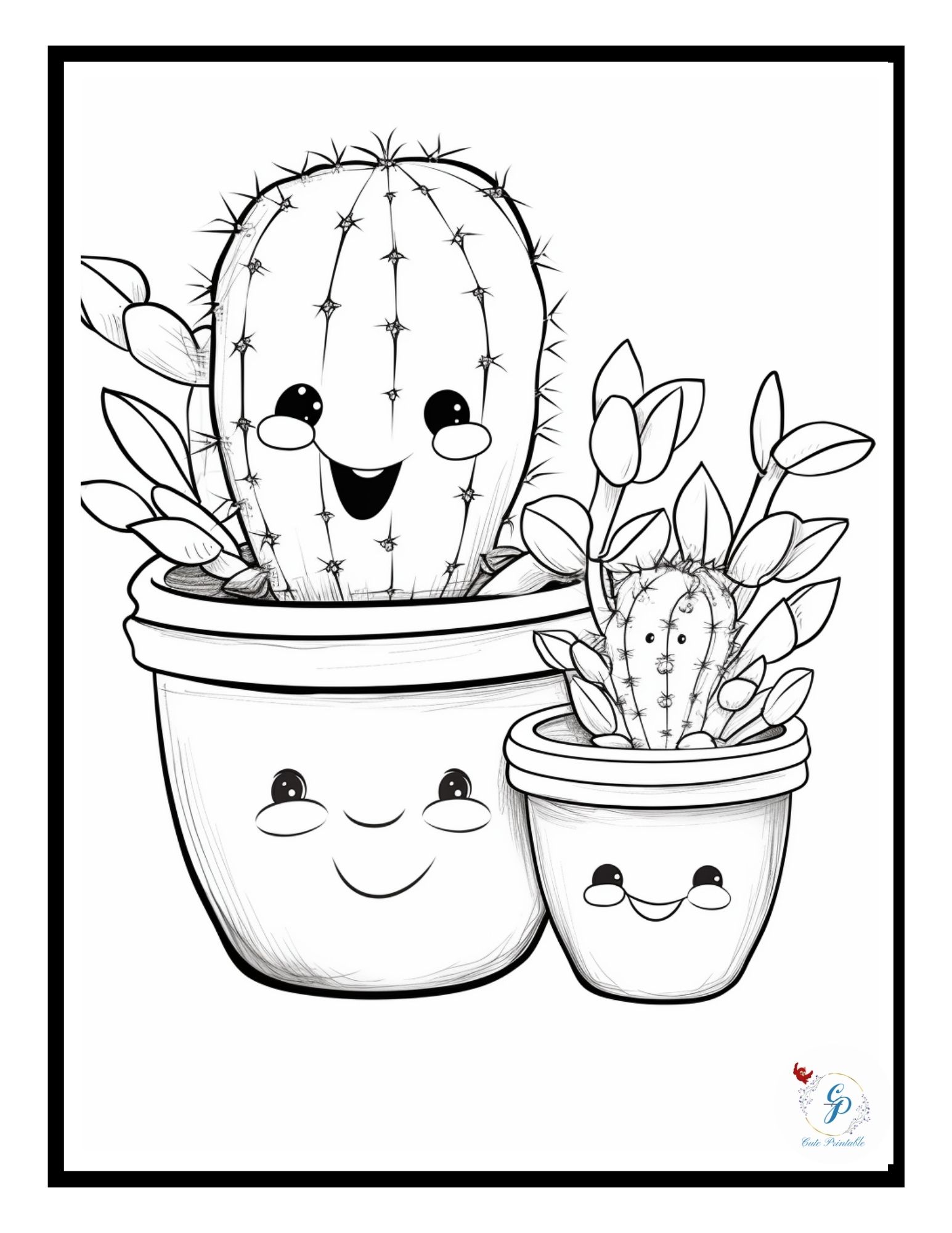60 Cute Kawaii Cactus Coloring Pages | Cute Printable