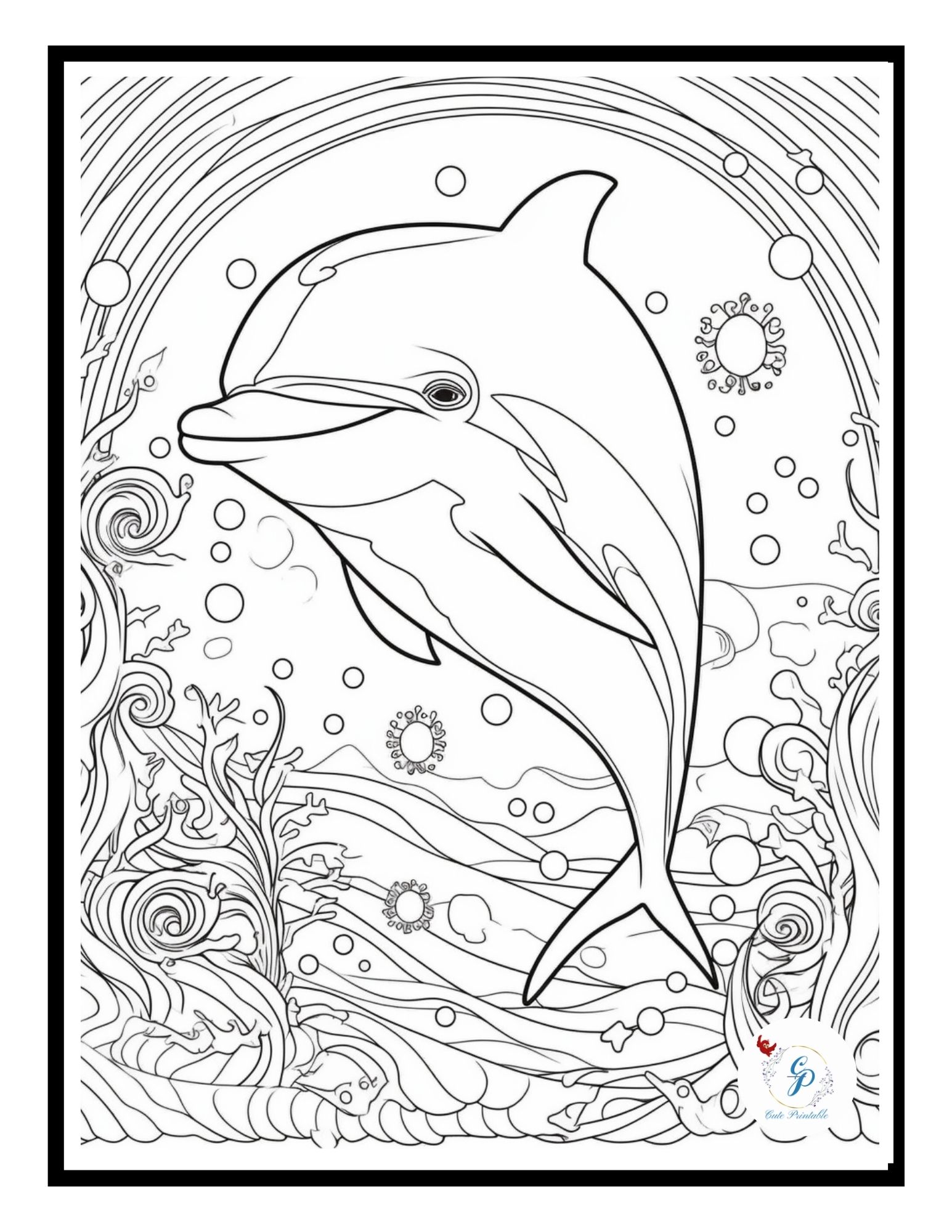 70 Underwater Dolphin Coloring Pages for Kids & Adults | Cute Printable