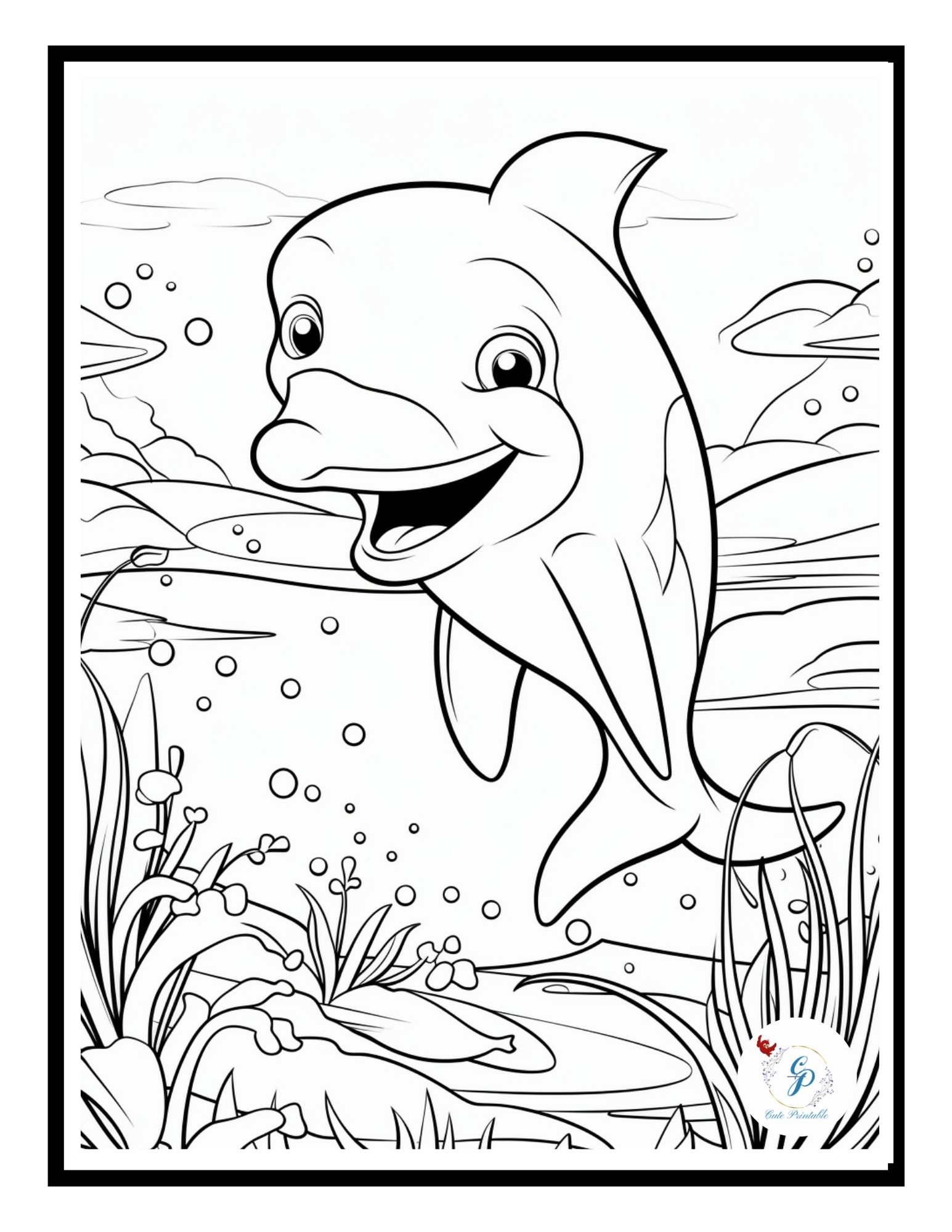 70 Underwater Dolphin Coloring Pages for Kids & Adults | Cute Printable