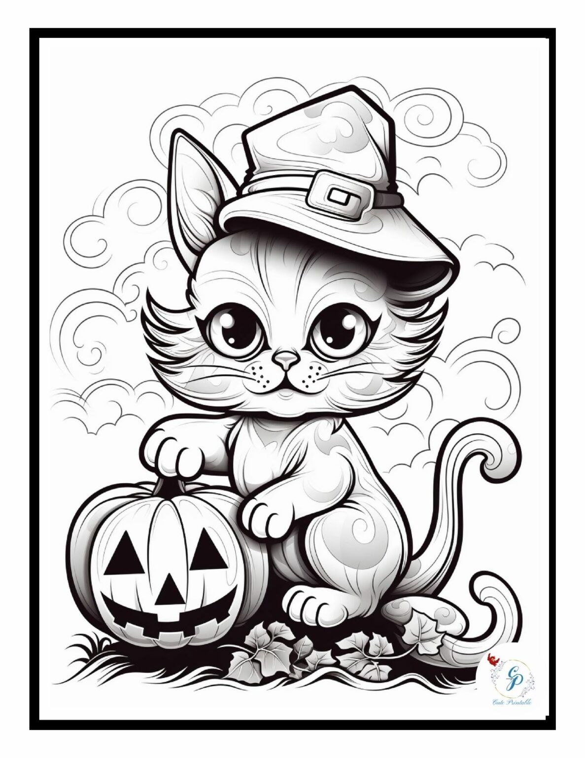 Halloween Cat Coloring Pages for Kids & Adults | Cute Printable