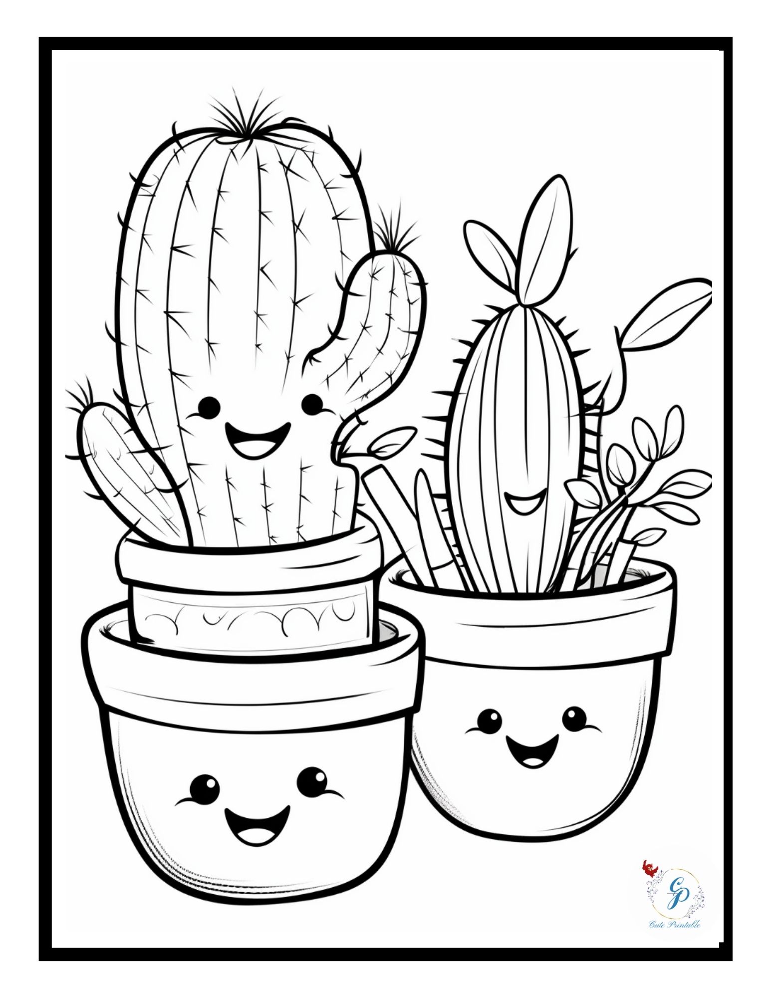 60 Cute Kawaii Cactus Coloring Pages | Cute Printable