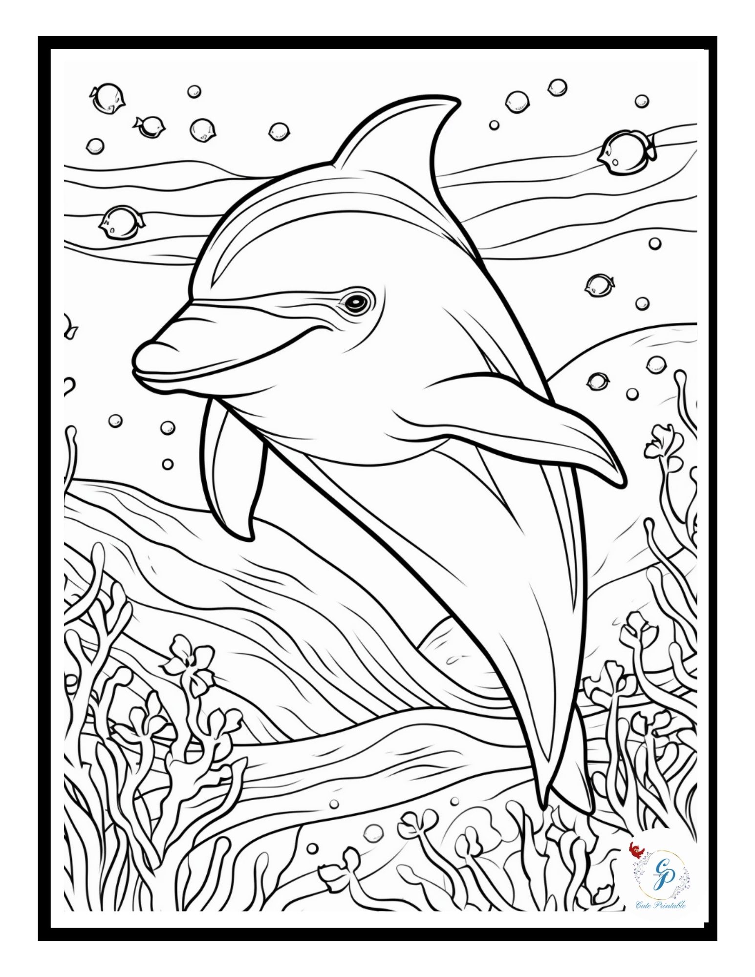 70 Underwater Dolphin Coloring Pages for Kids & Adults | Cute Printable