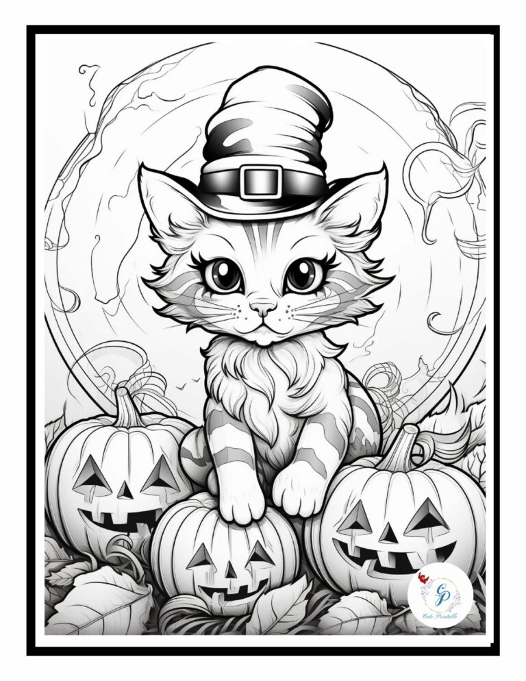 Halloween Cat Coloring Pages for Kids & Adults | Cute Printable