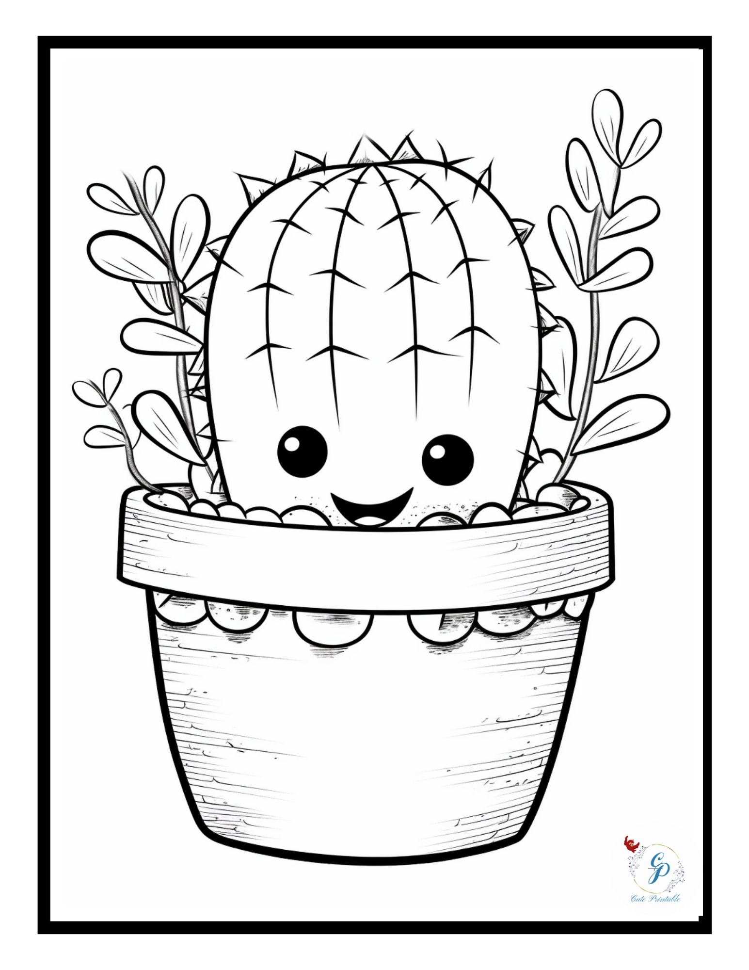 60 Cute Kawaii Cactus Coloring Pages | Cute Printable