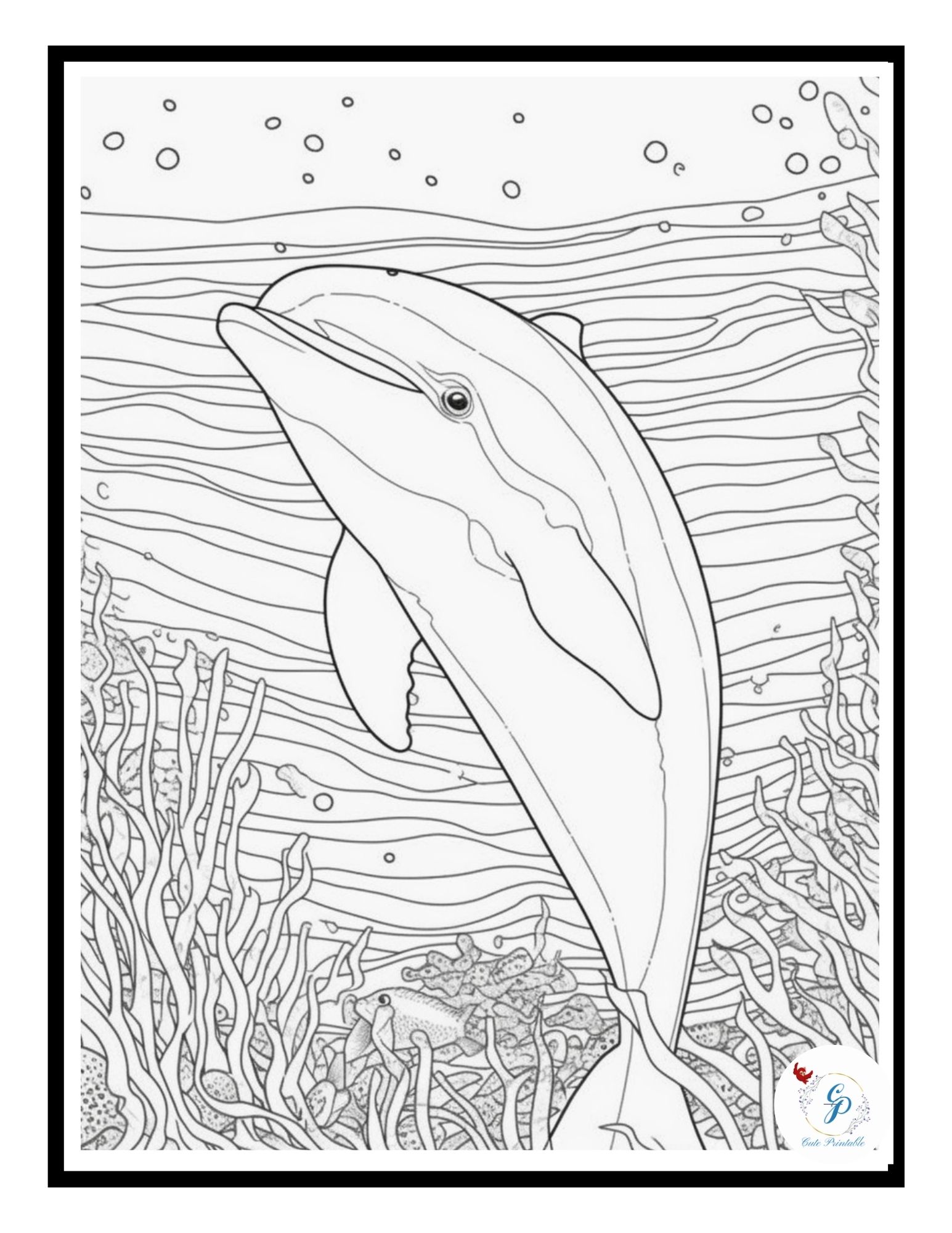 70 Underwater Dolphin Coloring Pages for Kids & Adults | Cute Printable