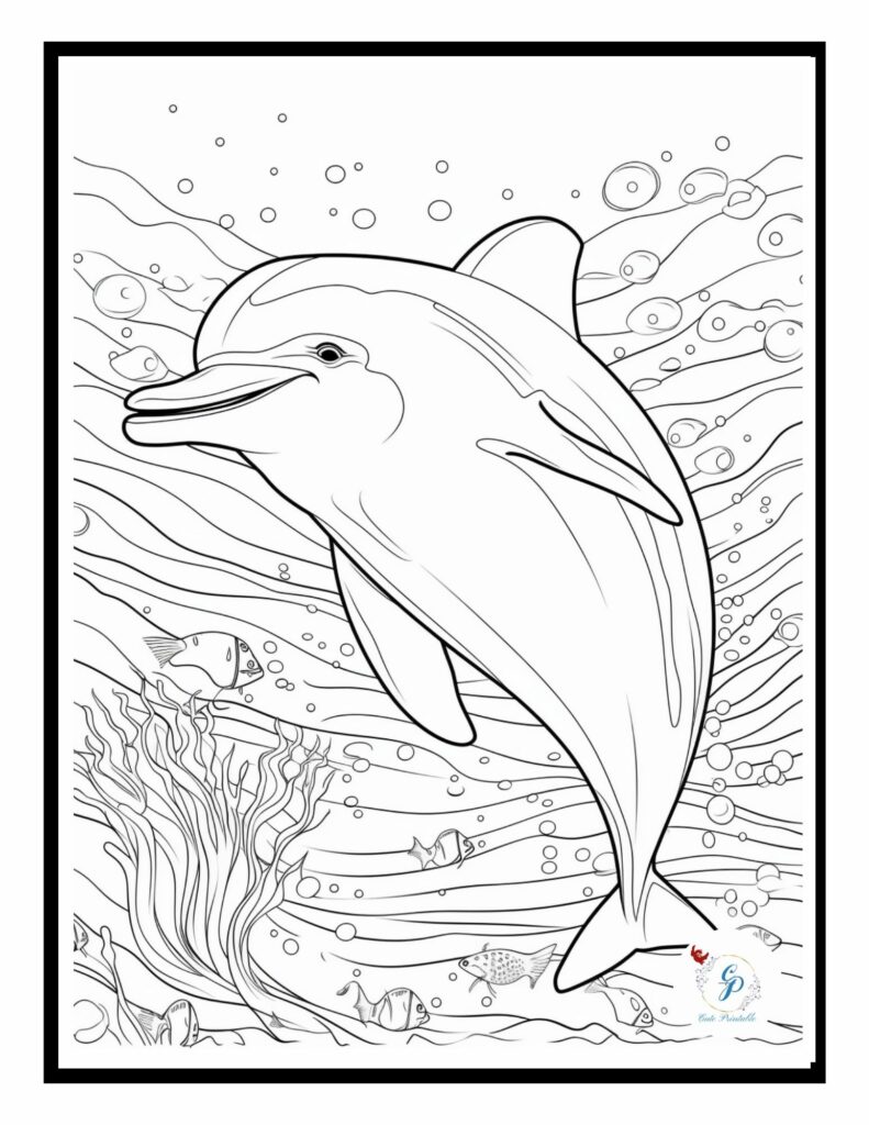 70 Underwater Dolphin Coloring Pages for Kids & Adults