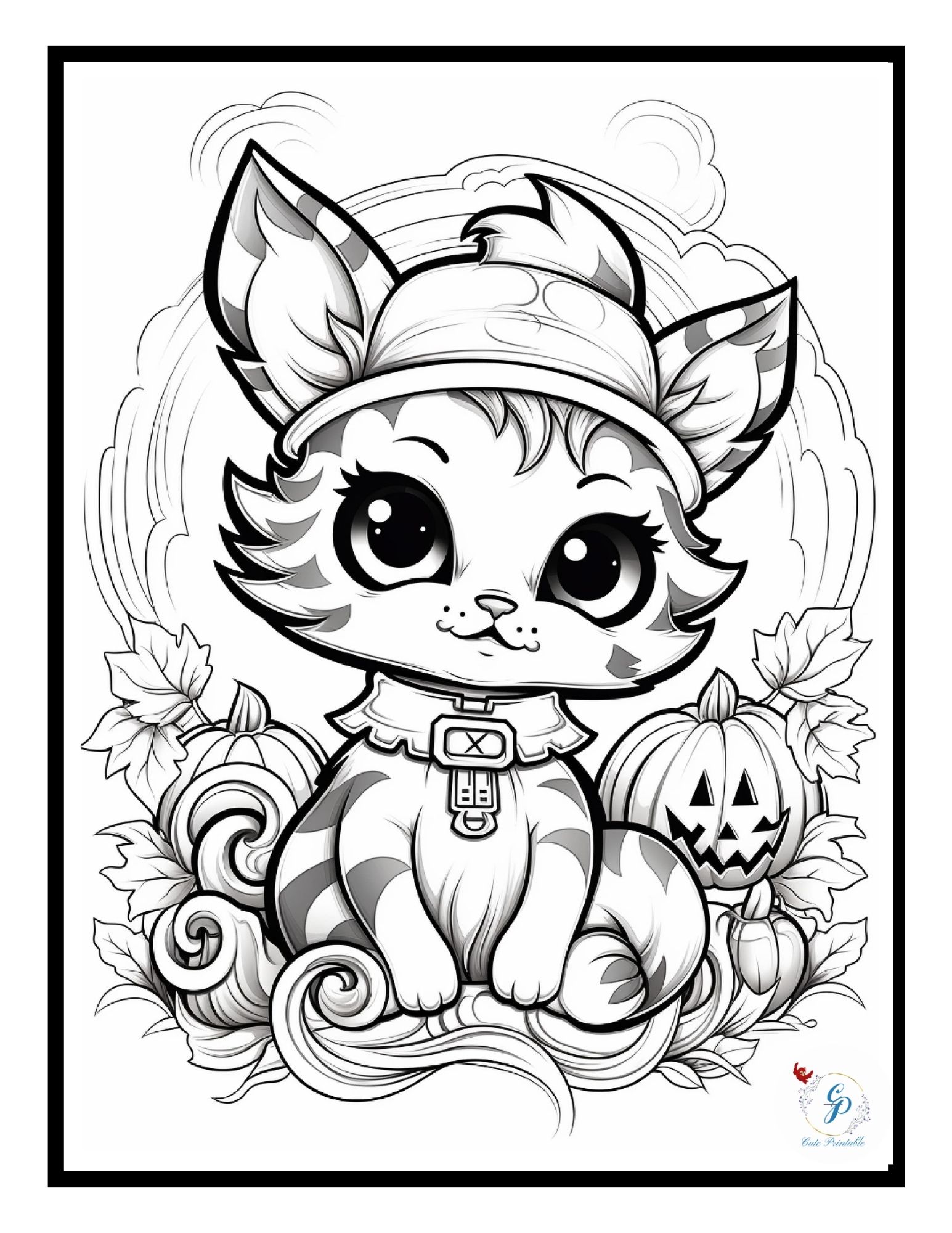 Halloween Cat Coloring Pages for Kids & Adults | Cute Printable