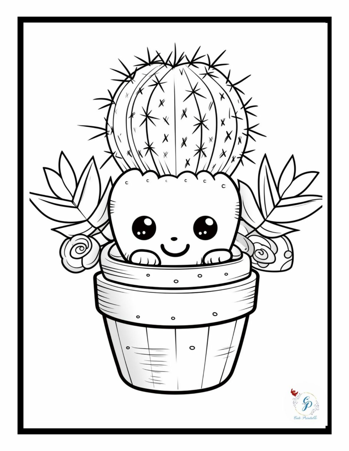 60 Cute Kawaii Cactus Coloring Pages | Cute Printable