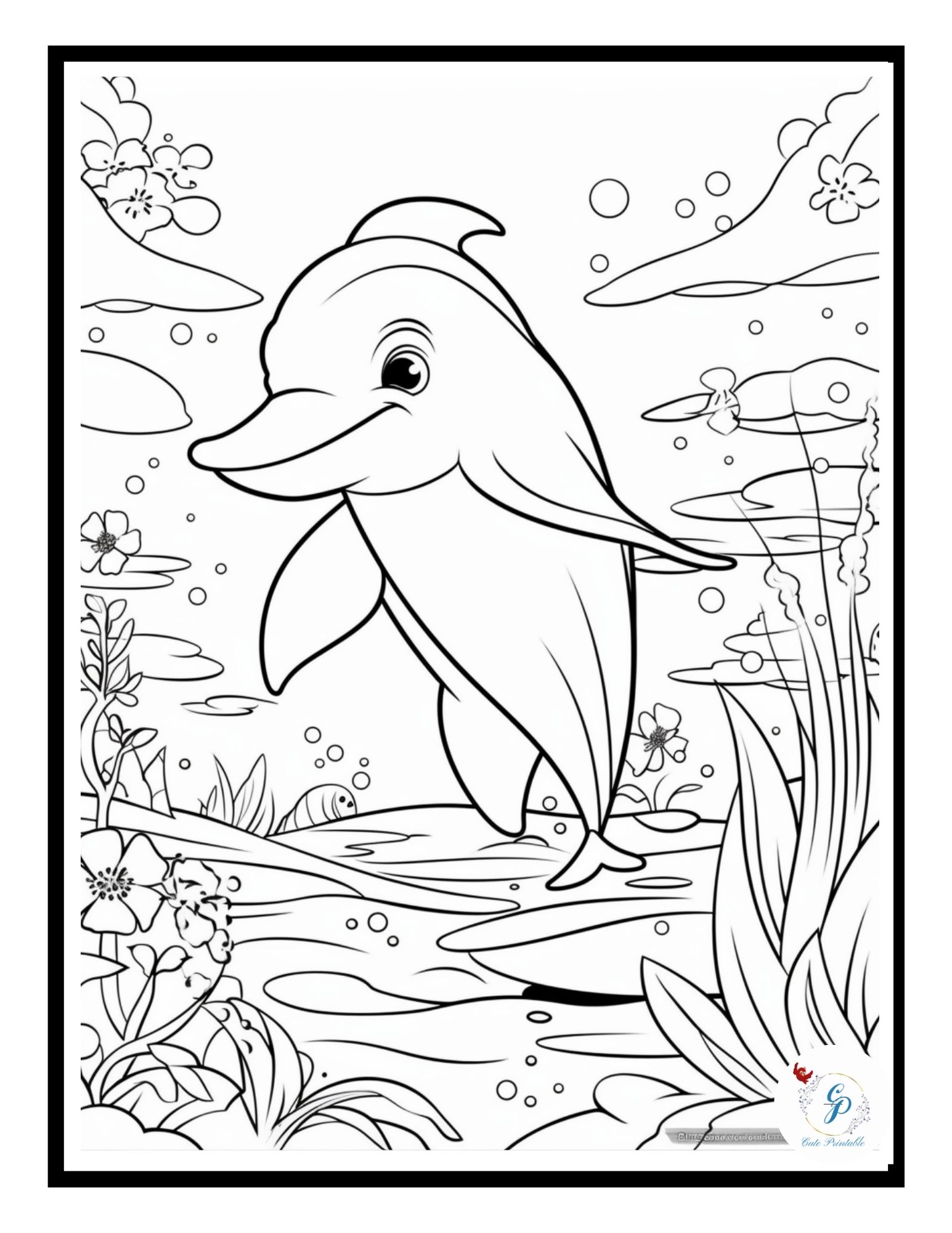 70 Underwater Dolphin Coloring Pages for Kids & Adults | Cute Printable