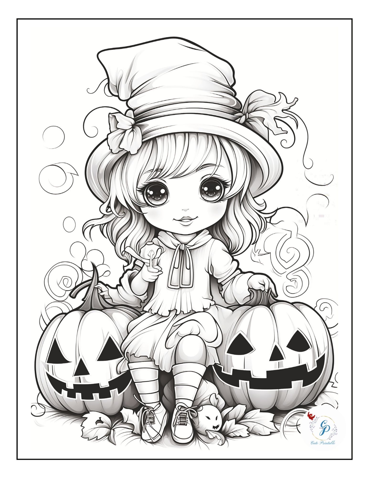 Cute Kids & Halloween Pumpkins Coloring Pages for Kids